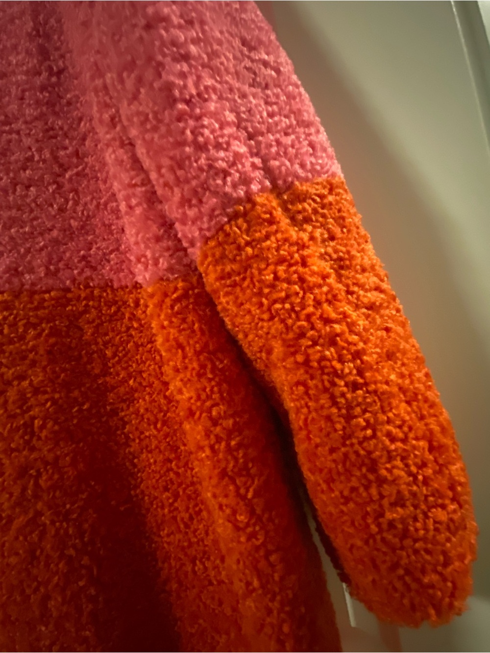 Colorblock Bouclé TEDDY Coat in Pink and Orange - Picture 8 of 9